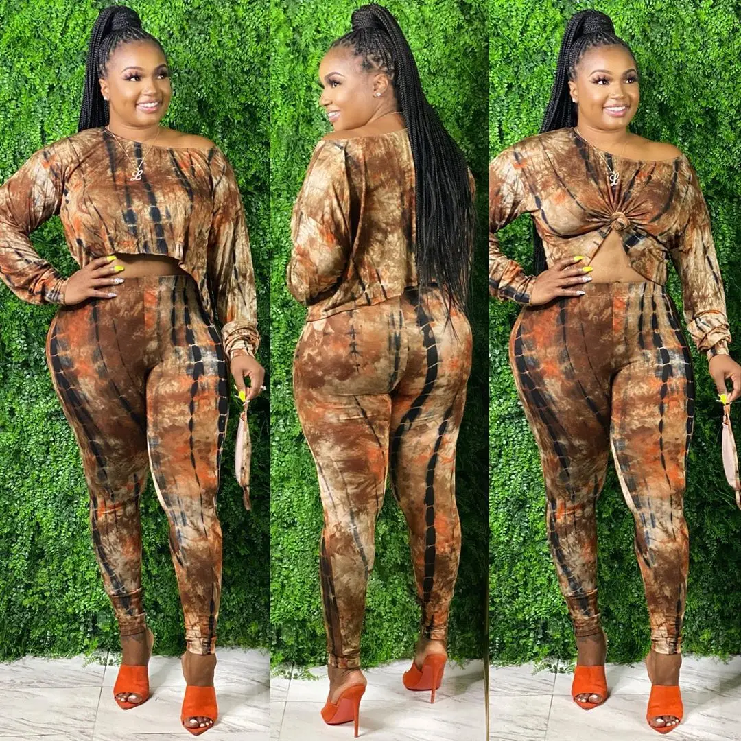 

Cnmyou Large size women Off-the-shoulder long sleeves irregular top plus size two-piece suit