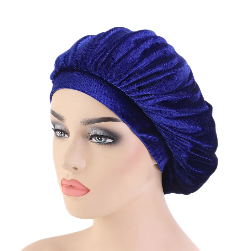 New velvet high elastic wide-brimmed nightcap flannel round hat chemotherapy scarf | Skullies &amp Beanies