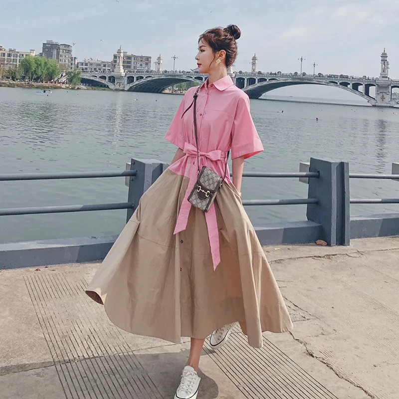 

SuperAen 2021 корейские платья, повседневная женская одежда, Цветные Лоскутные наряды, свободное Повседневное платье трапециевидной формы