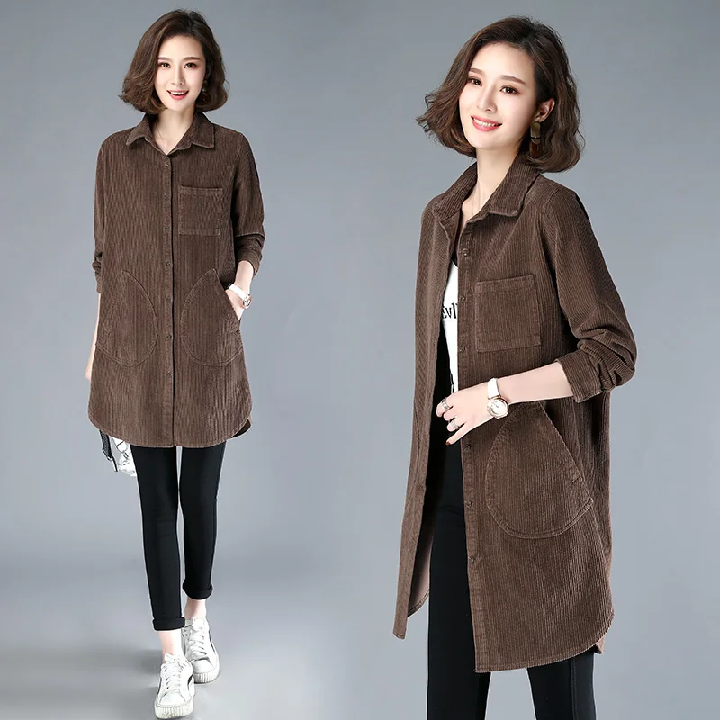 Женская Вельветовая куртка повседневная однотонная верхняя одежда средней