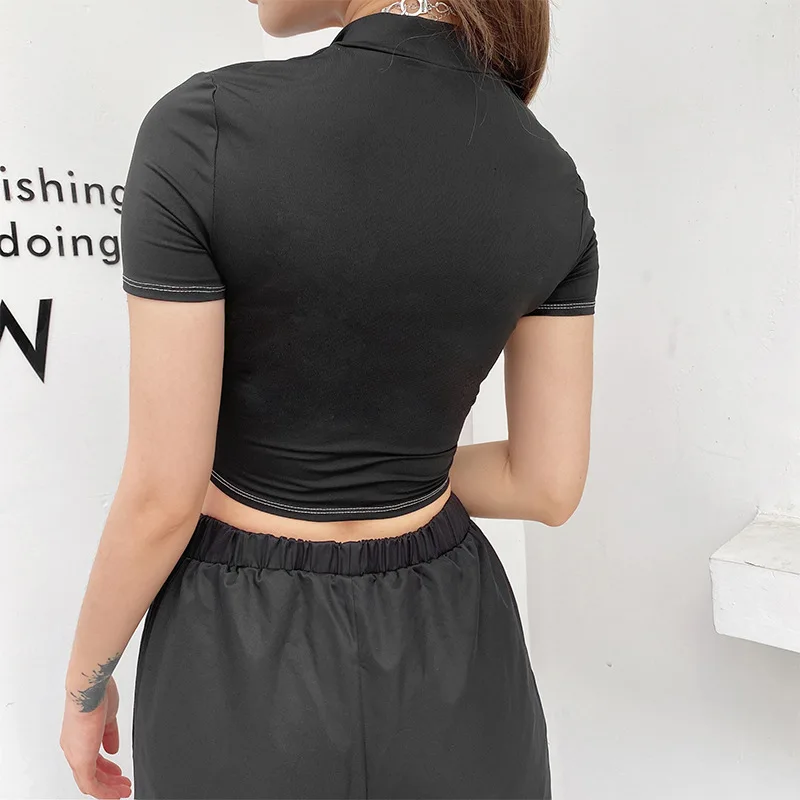 Женская сексуальная рубашка со стоячим воротником с высокой талией укороченная