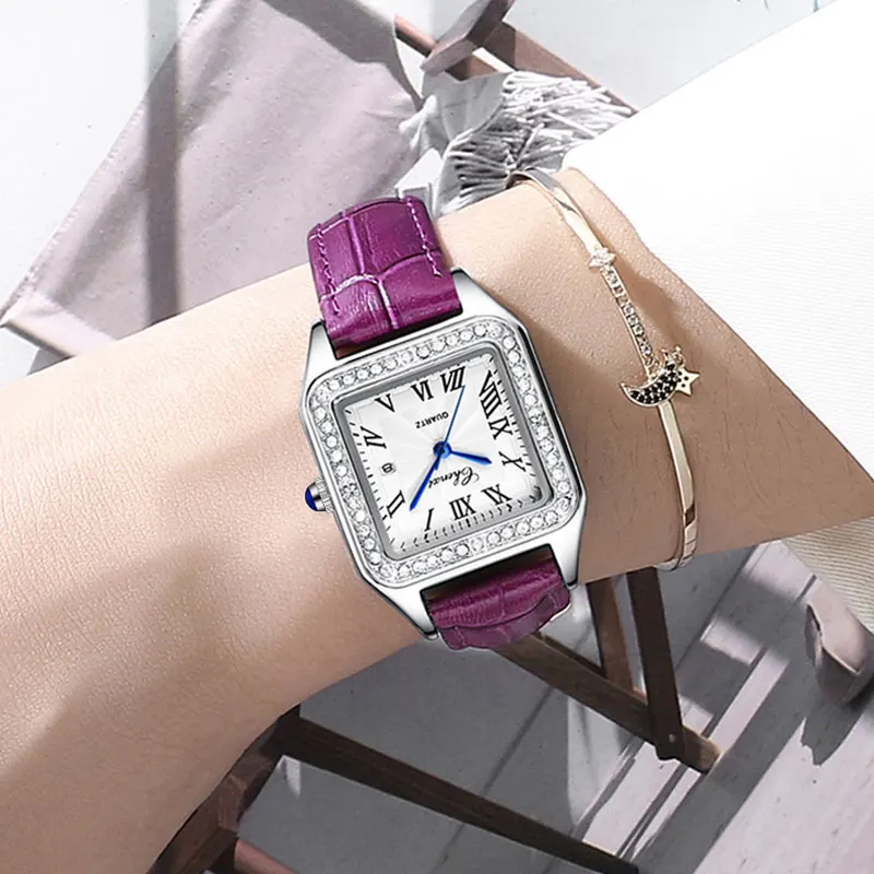

CHENXI Purple Ladies Watch Luxury Business Women Diamond Quartz Watches Leather Waterproof Wristwatch Clock Relogio Feminino New