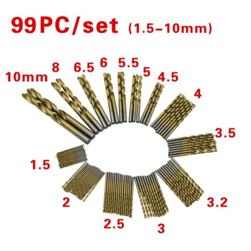 Высокоскоростное титанизированное спиральное сверло из стали 99 шт. бит 1 5 мм 10