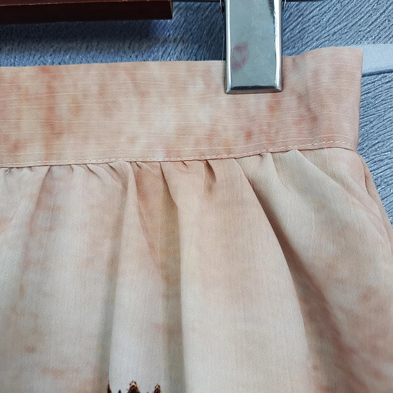 

SEQINYY Khaki Skirt Summer Spring New Fashion Design Women Runway High Quality Vintage Flowers Print A-Line Casual