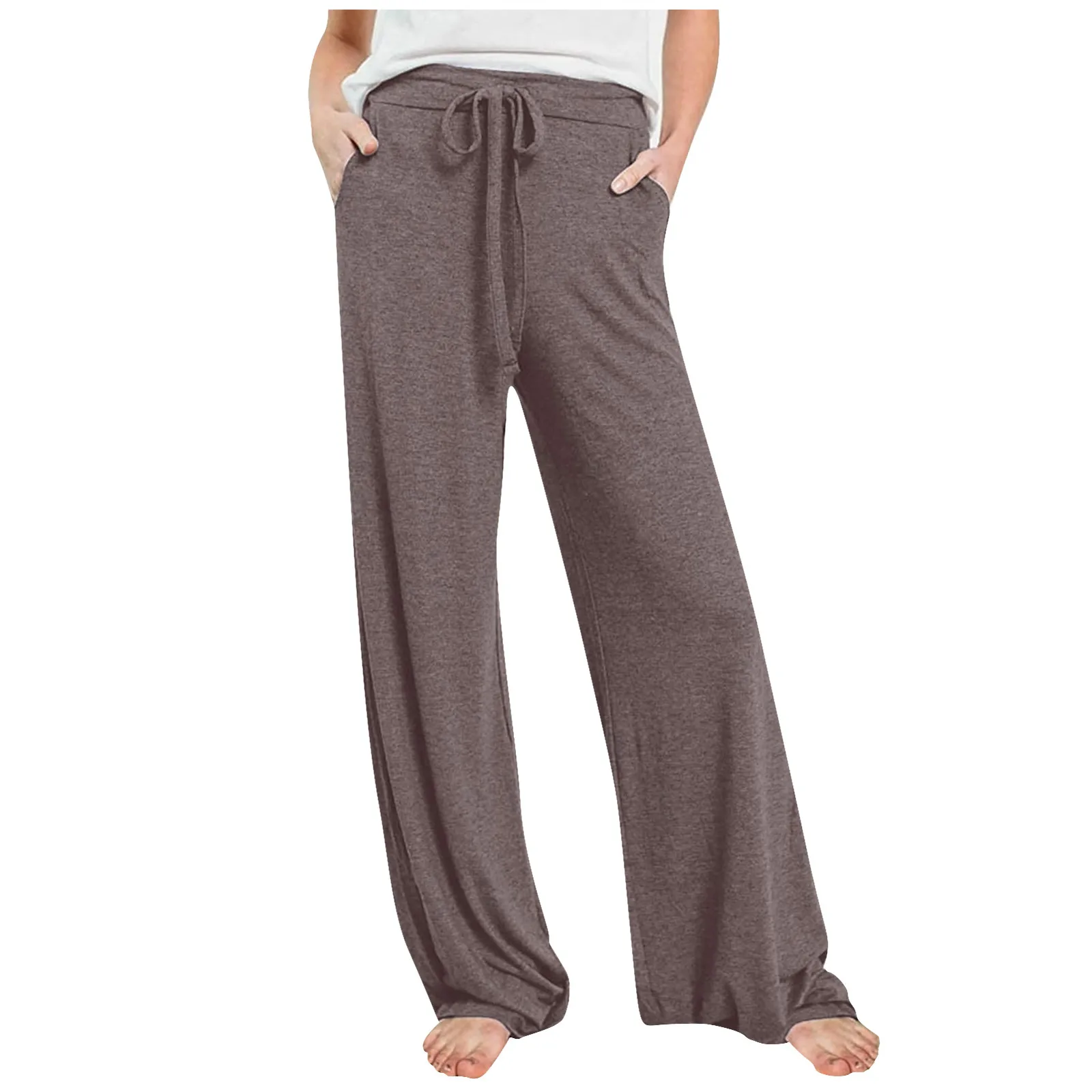 

Jogging Pants Women Solid Color High Waist Cotton Pants Loose Straight Pocket Casual Sports Trouser