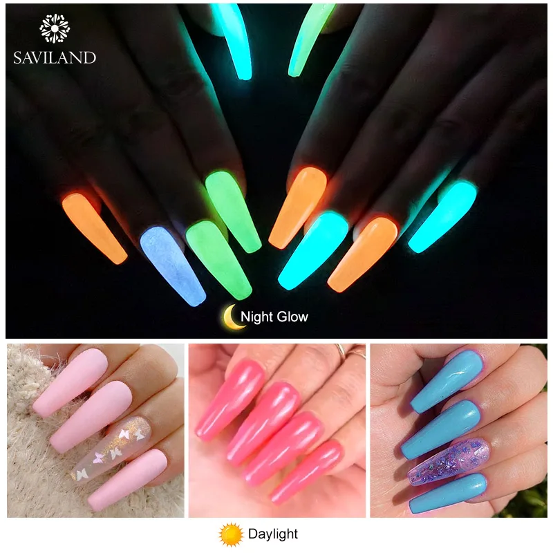 Акриловый порошок SAVILAND светится в темноте окунающий хлопья блестящий розовый