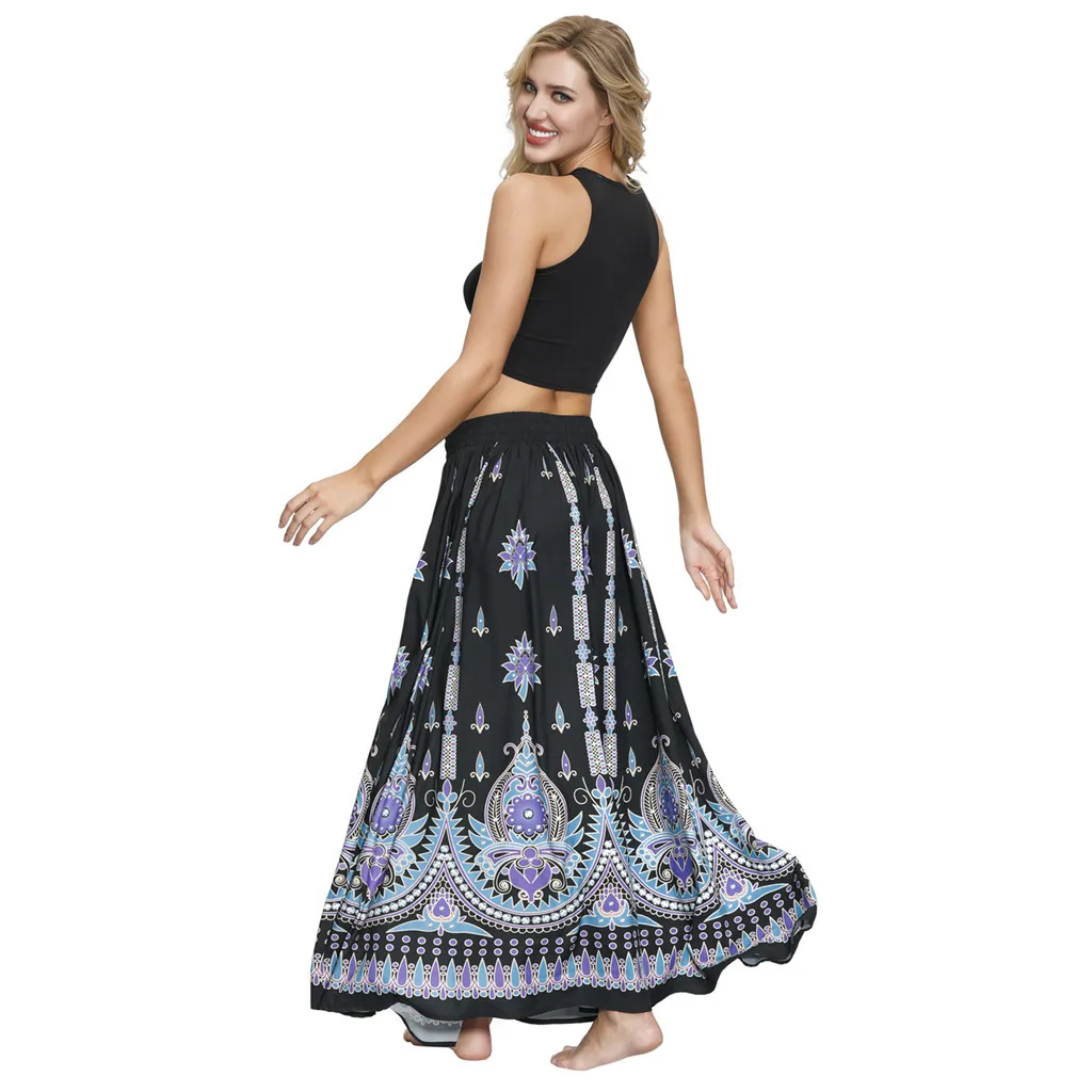 Женская юбка с этническим принтом Womail Повседневная Свободная длинная цветочным