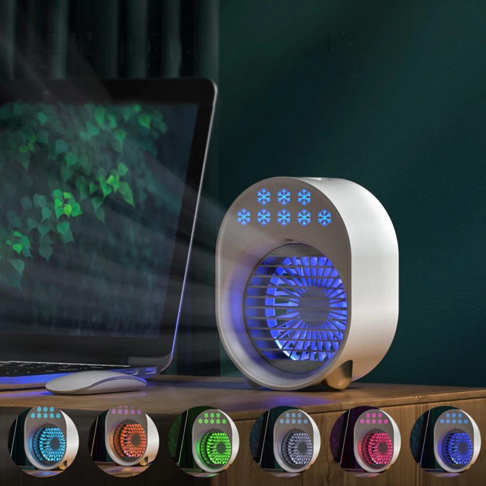 

3 in 1 Portable USB Fan Air Cooler Humidifier Color Light 3 Gear Large Capacity Water Tank Air Cooler Table Fan Humidifier