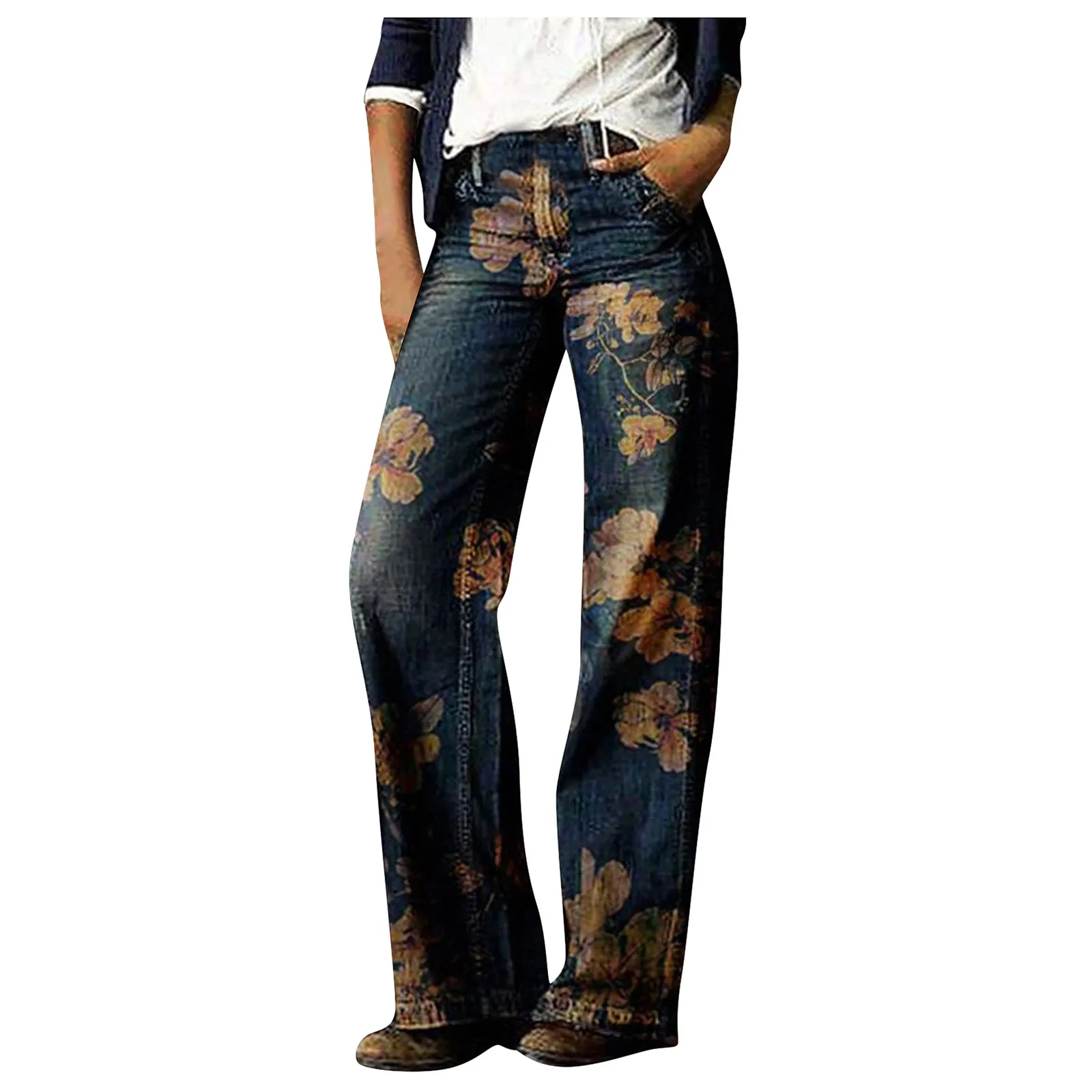 

2021 High Waist Women Fashion Printed Jeans Casual Long Pants Pantalones Mujer