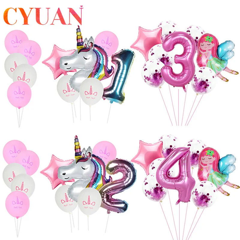 

CYUAN 1set Rainbow Unicorn Party Balloons Unicorn Birthday Decoration Number Balloon Kids Birthday Party Baby Shower Globos