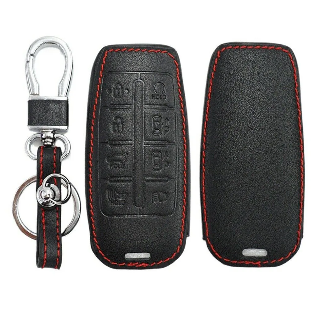 

Leather Car Key Cover For Hyundai Genesis G80 2020 2021 8 Buttons Key Chain Case Auto Interior Accessories