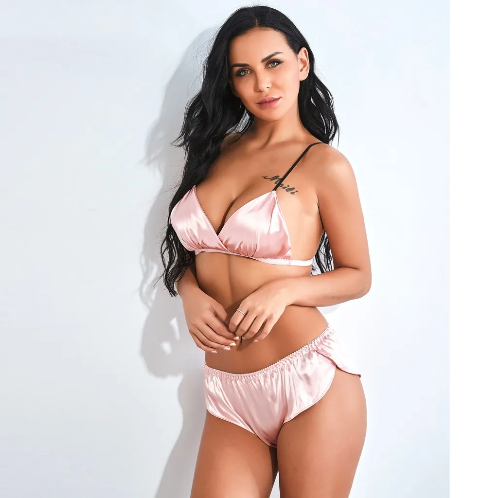 Женский комплект нижнего белья Bielizna Damska Komplety атласный Шелковый с бюстгальтером и