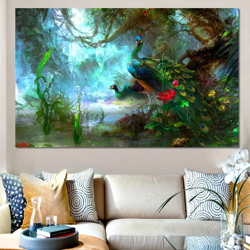 RELIABLI художественные плакаты и принты павлин дерево холст живопись абстрактная