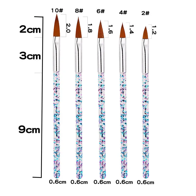 5 шт. с украшением в виде кристаллов акриловая кисть для ногтей УФ-гель