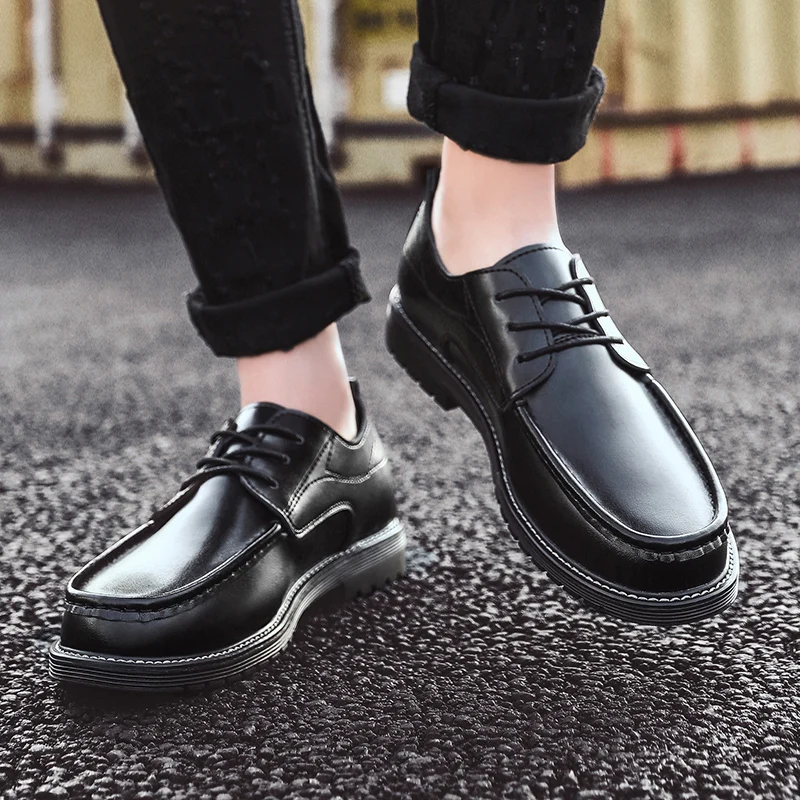 Туфли мужские кожаные деловые резиновая дышащая обувь классические для офиса