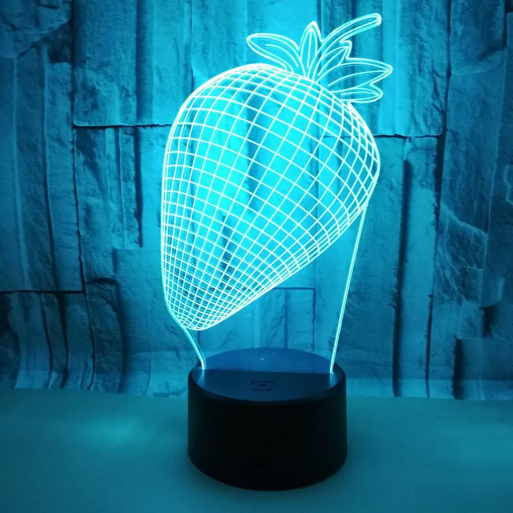 

7 Colors Strawberry 3D Lamp Bedroom Decor Touch Remote Control LED USB Night Light Lovely Gift With Bluetooth Speaker Base
