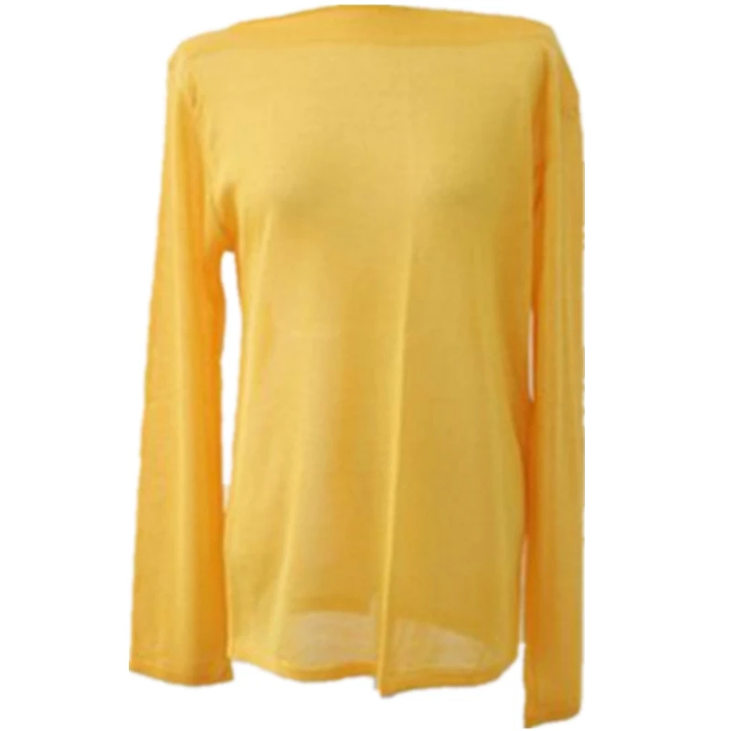 

see through thin Loose sexy New Funny femme T-Shirts Summer tshirt yellow Female Long Sleeve T Shirt Women Harajuku Tee Tops