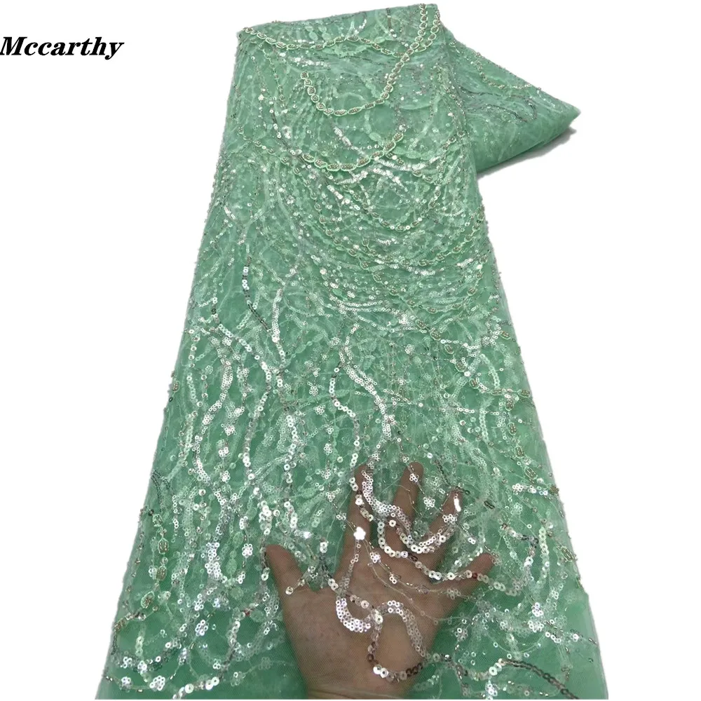 

Nigerian Lace Fabric With Sequins For Wedding 2022 High Quality Embroidery French Net Lace African Beads Lace Fabric 5yards