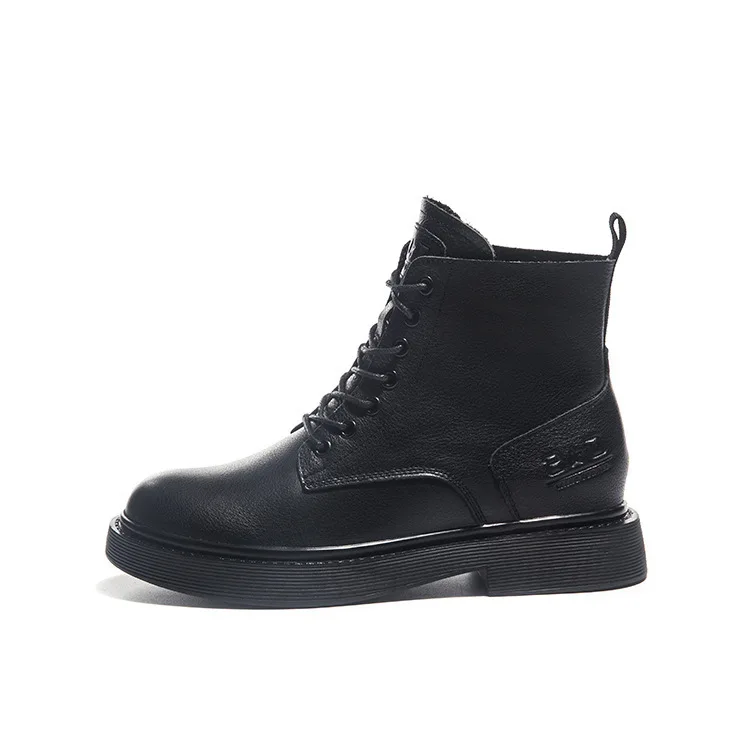 

Boots Woman 2019 Genuine Leather England Single Boots Chalaza Head Flat Bottom Coarse With Short Boots