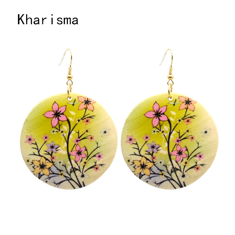 Женские круглые серьги подвески с принтом в виде желтого цветка|Серьги-подвески|
