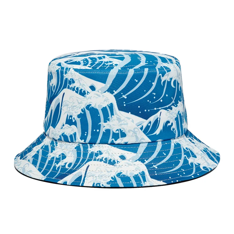 

New wave print fisherman hat cotton bucket hat summer outdoor sun hat foldable Panama hat