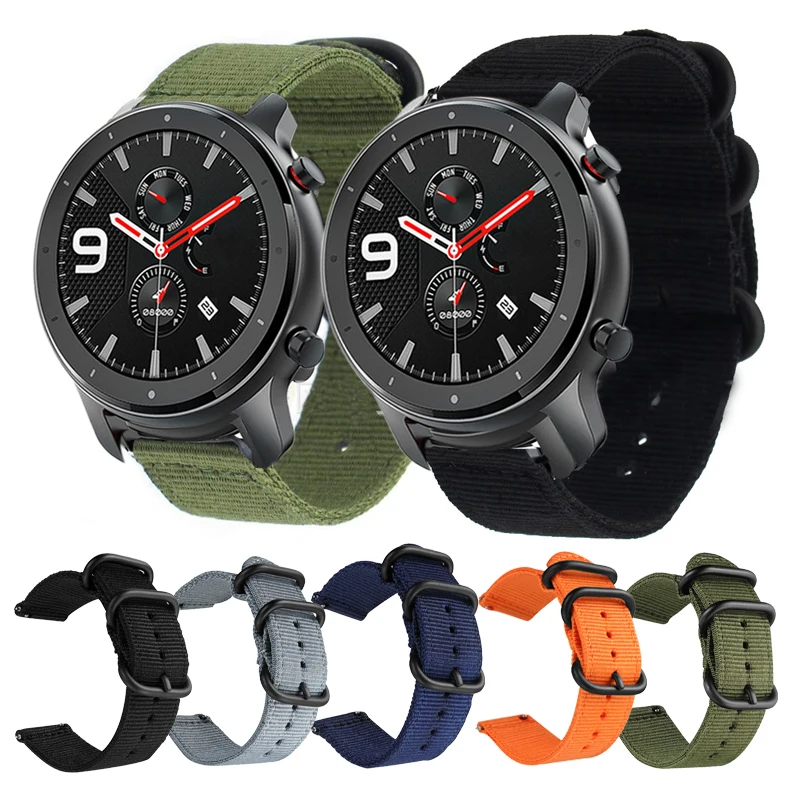

Ремешок нейлоновый для Xiaomi Amazfit Stratos 2/Pace/GTR, Воздухопроницаемый холщовый браслет для наручных часов Huawei Watch GT2 GT 2, Galaxy, 47 мм