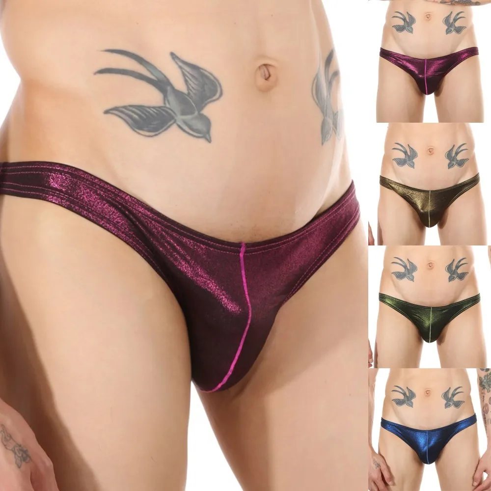 

Fashion Mens Faux Leather Briefs Lingerie G-string Thongs Underwear Sexy Low Rise Bikini Gay Men Underpants Cool Underpants 2xl