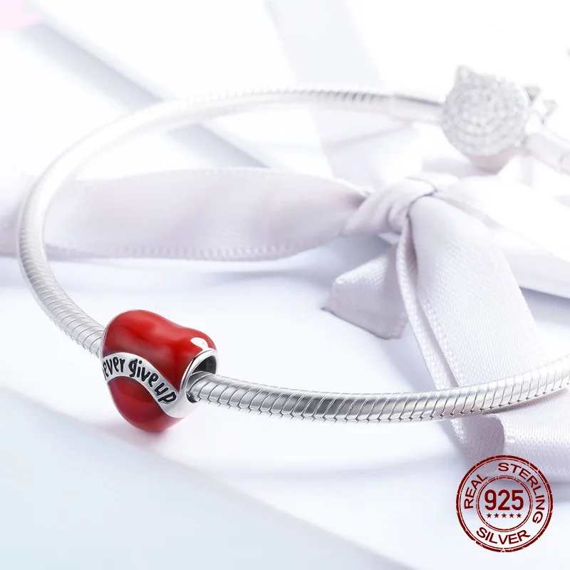 Подлинный 100% Стерлинговое Серебро 925 пробы Эмаль Шарм в форме сердца подходит