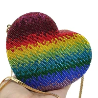 boutique de fgg rainbow heart women luxury crystal evening clutch bags hard case mini minaudiere rhienstones party handbag purse