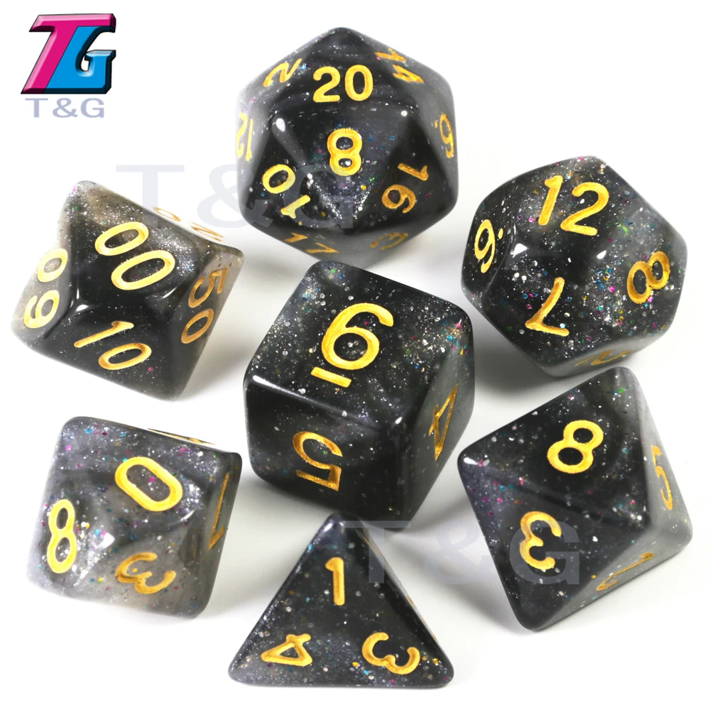 Вселенная Галактика кости набор D4 D20 с блестящей маленькой звездой эффект под