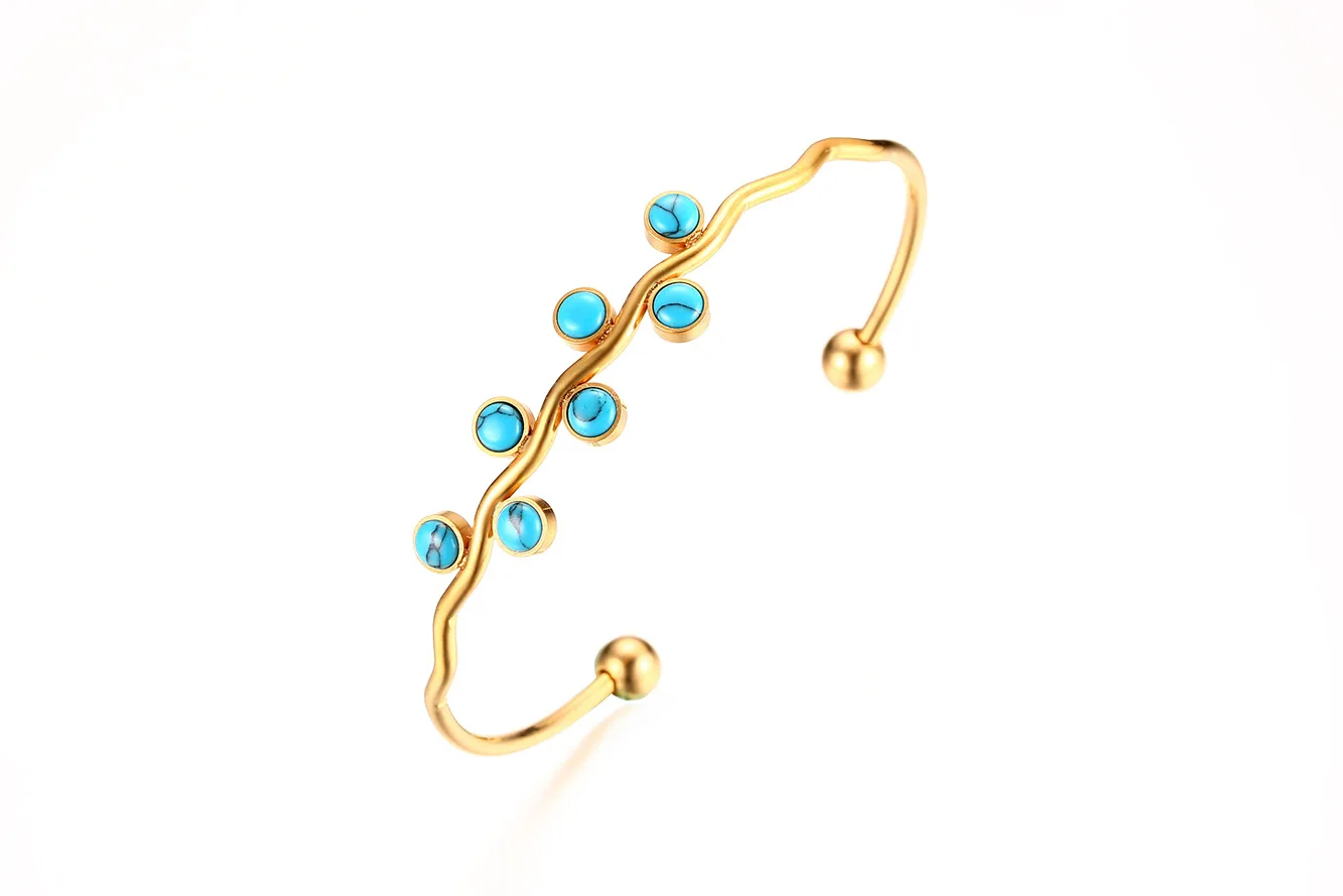 

QWC arrival HBB43 fashion jewelry for women birthday gift 7 pcs blue stone color 11mm Simple no allergic women open bracelet