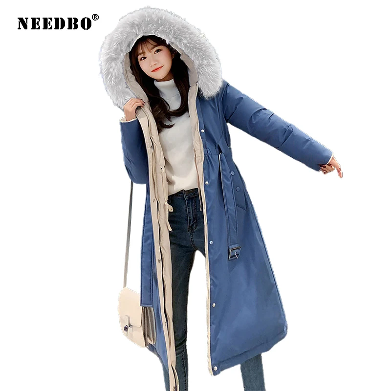 NEEDBO Long Winter Jacket Women Fur Coat Parka Thicken Woman Winter Coat Jacket Padded Outwear Coat Women Warm Puffer Jacket