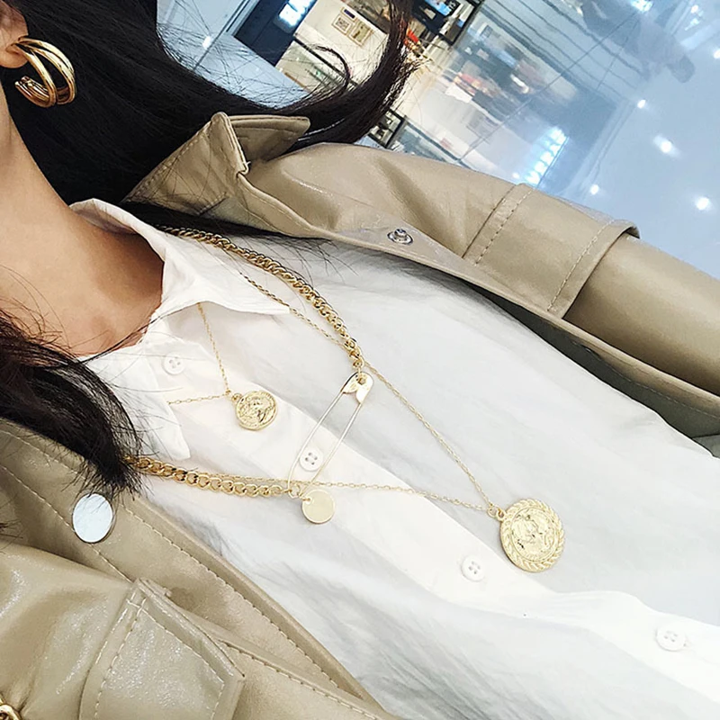 Многослойная Металлическая Булавка SRCOI ожерелье из кулон Европейская мода