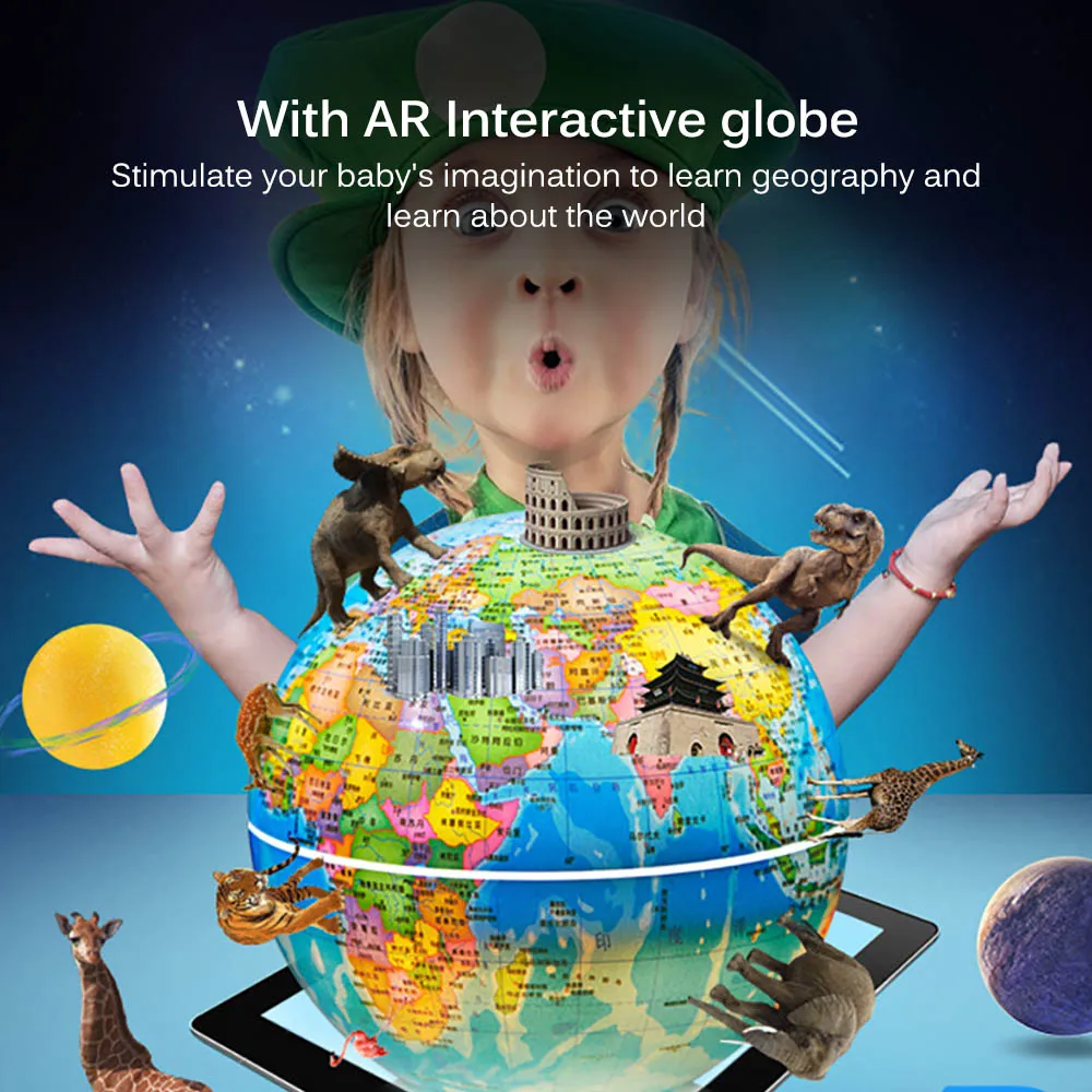 

Kids Illuminated World Globe AR-3D Globe Toy For Kids Built In LED For Night View Globe Home Decoration Office Desktop Gift