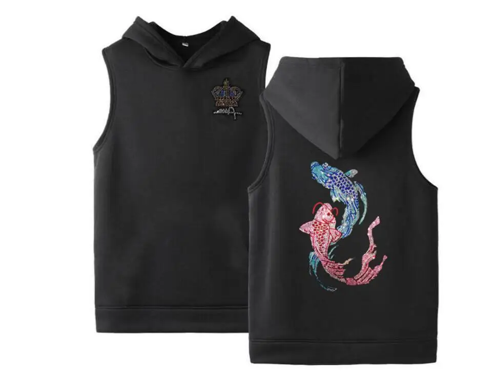 

Hot Sale Rhinestone Hoodies Sleeveless Men's Vest asian S-3XL men Hoodies