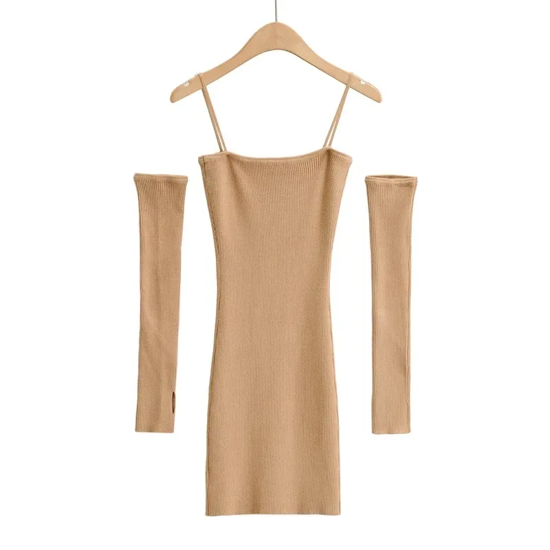 

TVVOVVIN Fashion Women's Sexy Slim Solid Color Mini Dress Korean High Waist Backless Knitting Suspender Dress MBMH