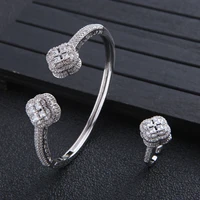 hibride trendy geometric design bangle ring sets for women bridal wedding party jewelry gifts open size ring fashion n 1871