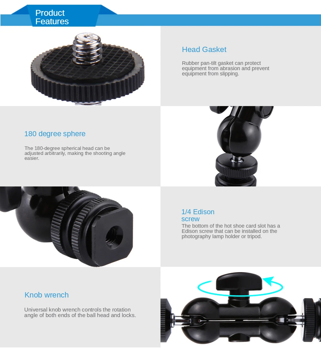 

PULUZ Flash Hot Shoe Swivel Ball Head 1/4 inch Tripod Screw Magic Arm with Lock