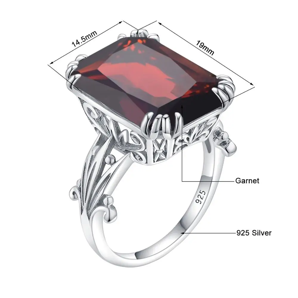 

Silver 925 Original Ring For Women Real Sterling Silver 925 Vintage Square Garnet Prong Setting Luxury Jewelry Party Gift