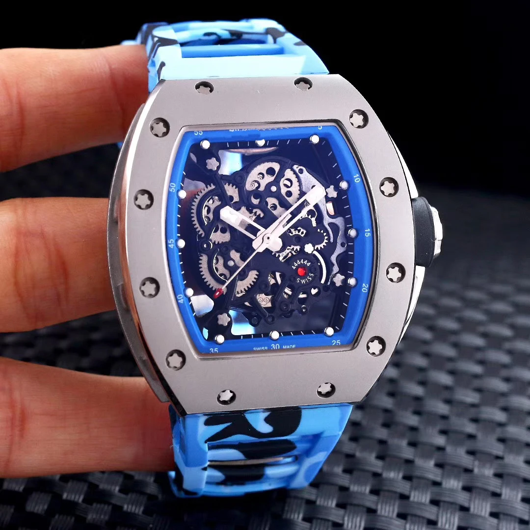 

Brand New Full Black Red Rubber Men Watch Sapphire Glass Back Automatic Mechanical Silver Limited Stainless Steel TPT Skeleton