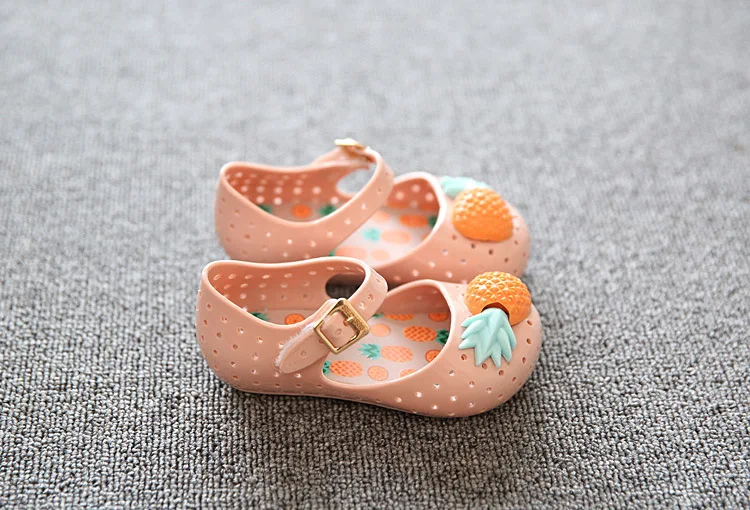 Mini Melissa/Женская обувь; Новинка года; детская обувь с дырками, украшенная фруктами; нескользящая прозрачная обувь; обувь для девочек из ПВХ на резиновой подошве