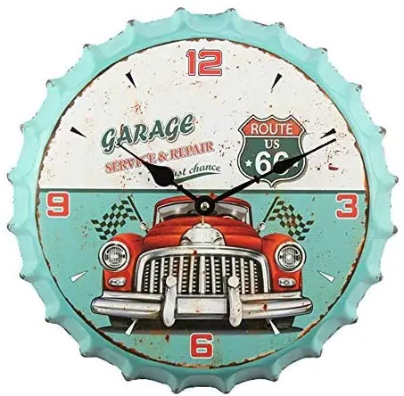 

Green Vintage Beer Cover Style Wall Clock-Antique Clock Industrial Country Farmhouse Style-14 Inch Quartz