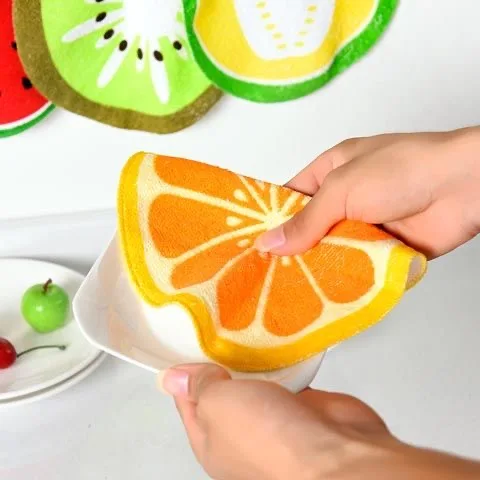 

Free Shipping Hangable cartoon fruit pattern hand towels kitchen absorbent rags children's cute handkerchiefs