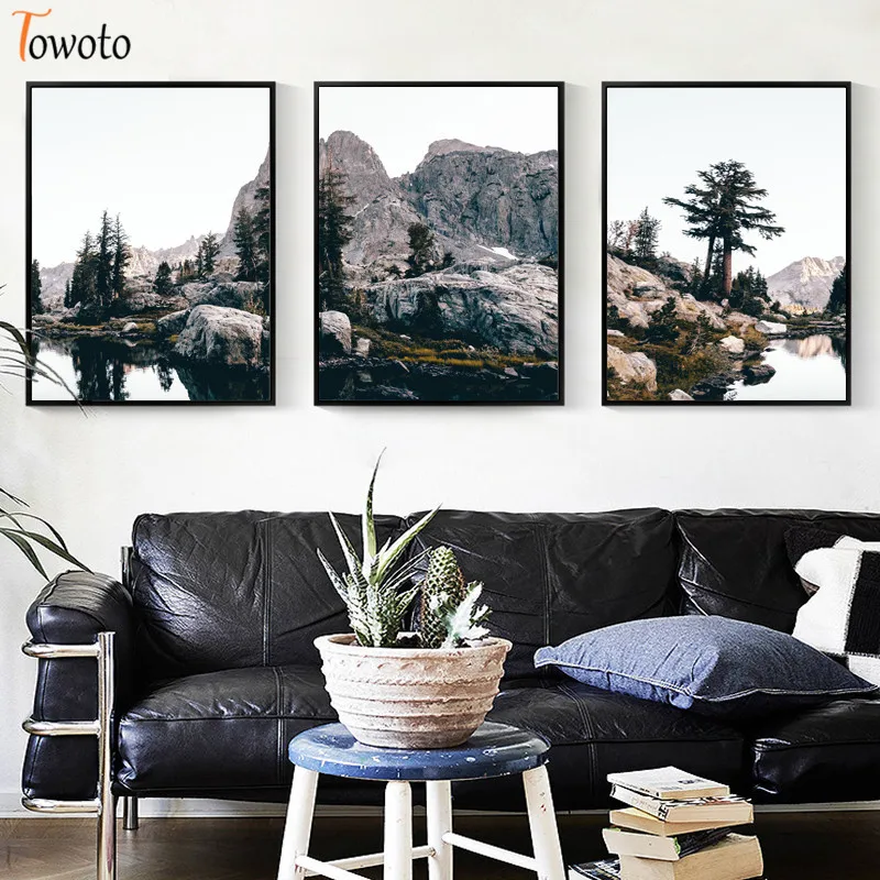 Картина на холсте с изображением гор и озера настенный постер в современном