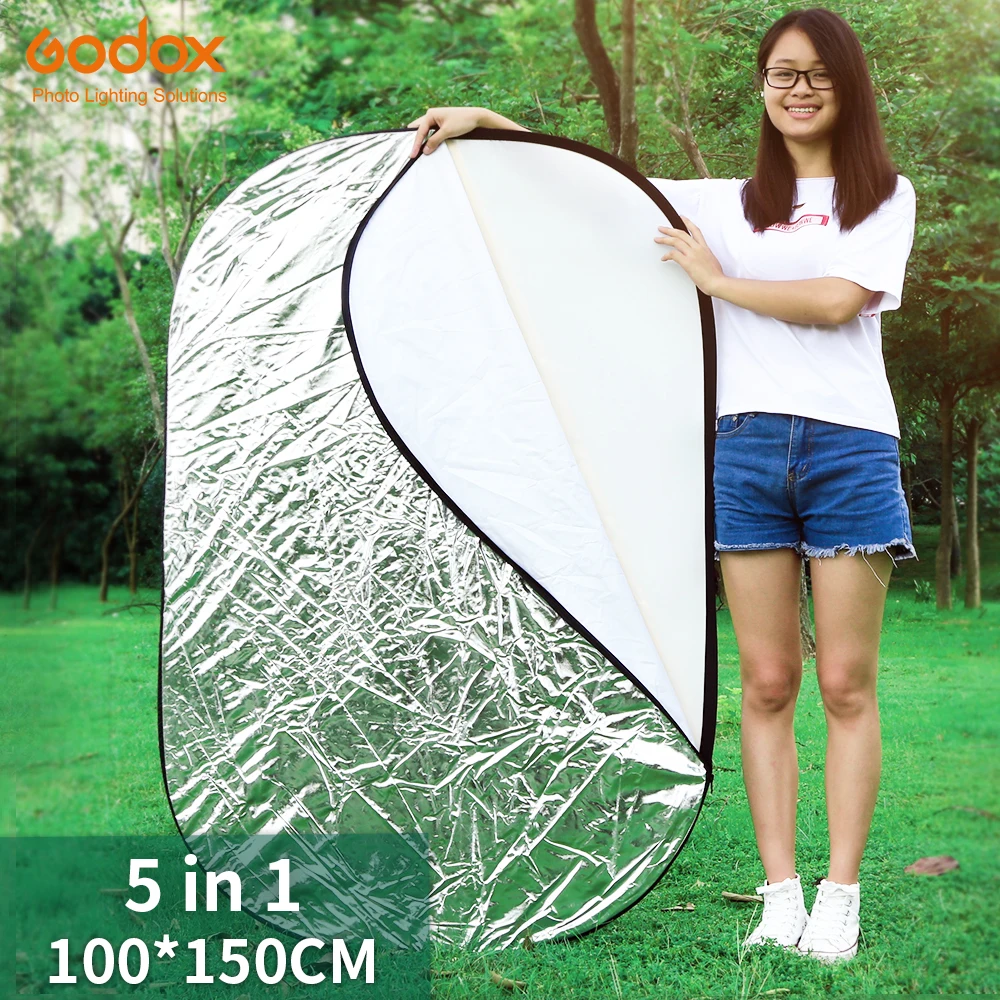 

Godox 80x120/100x150/120x180cm 5 In 1 Portable Collapsible Oval Photography Reflector for Photo Studio Black White Silver Golden