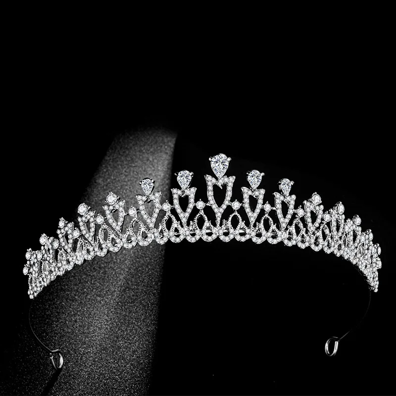 

SLBRIDAL Alloy Rhinestone Crystal Cubic Zircon Bridal Tiara Princess Crown Wedding Hair Accessories Women Dress Prom Jewelry