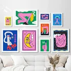 Плакат с изображением мультяшной кошки, рыбы, овчины, плакат, принт, тело, луна, леди, настенная Картина на холсте, картины в скандинавском стиле, декор для гостиной