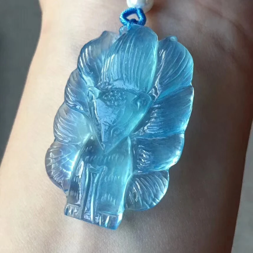 Подлинная Подвеска из натурального голубого ледяного аквамарина 42x28x6 мм