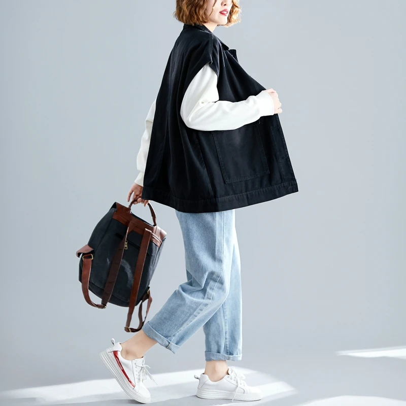 

BIG SIZE 4XL Spring Autumn Women Fashion Elegant Jean Cotton Outwear Tops Lady Female Plus Large Cardigans Denim Tank Vest Coat