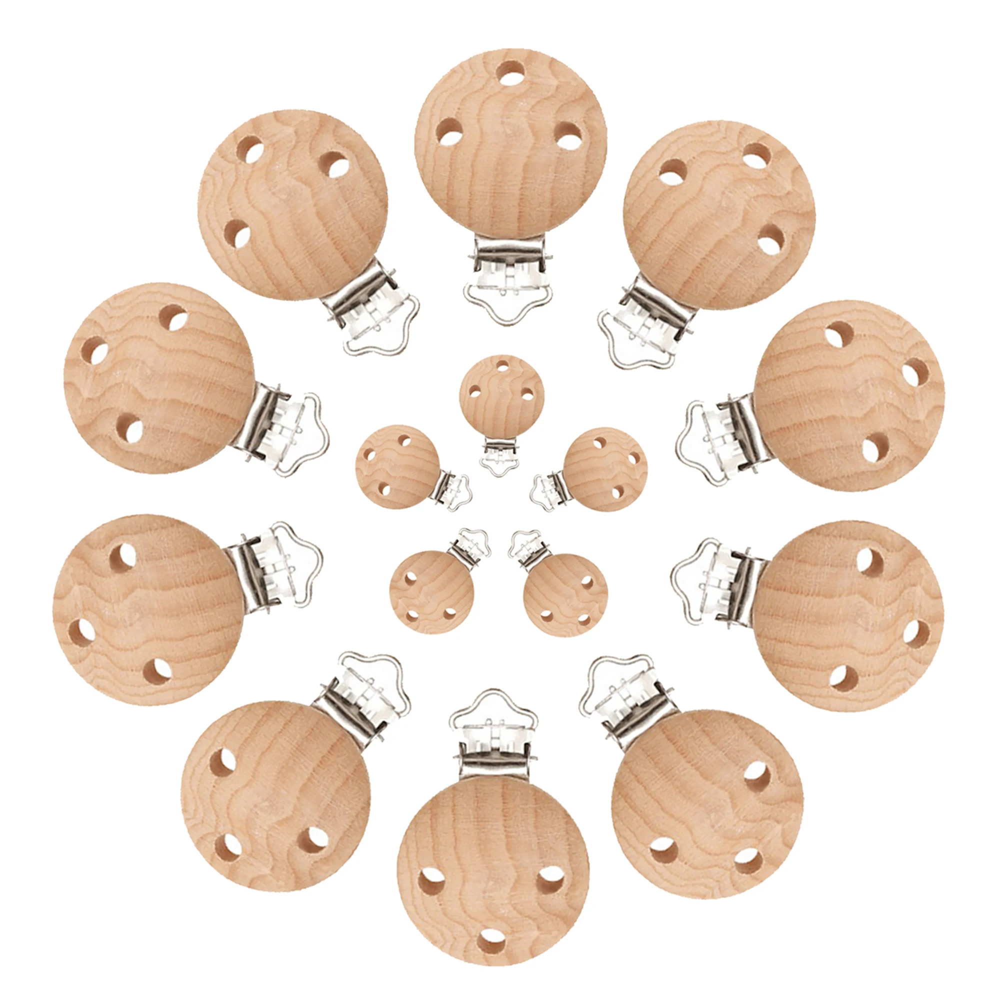 Mabochewing 50pcs 30mm 35mm Round Hard Beech Wood Clips Baby Teething Pacifier Dummy Chain Holder Infant Mobile Clip Making